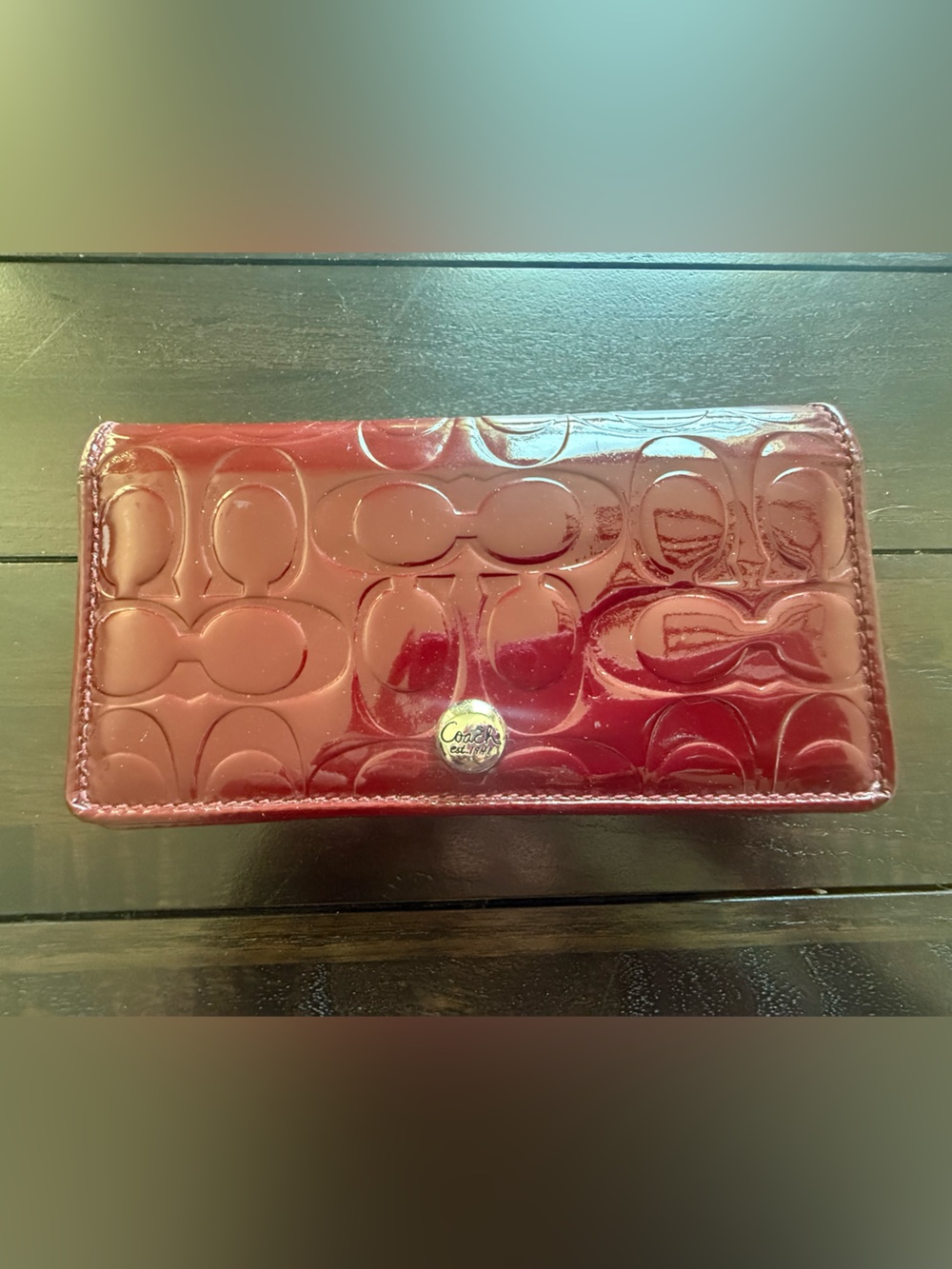 Coach Patent-Embossed Glossy Wallet - Burgundy